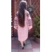 Boho Style Ukrainian Embroidered Maxi Narrow Dress Pink with Black Embroidery